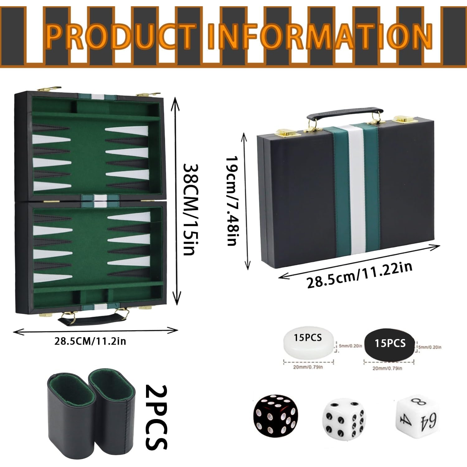 Backgammon Set in Faux Leather Carry Case: image 7