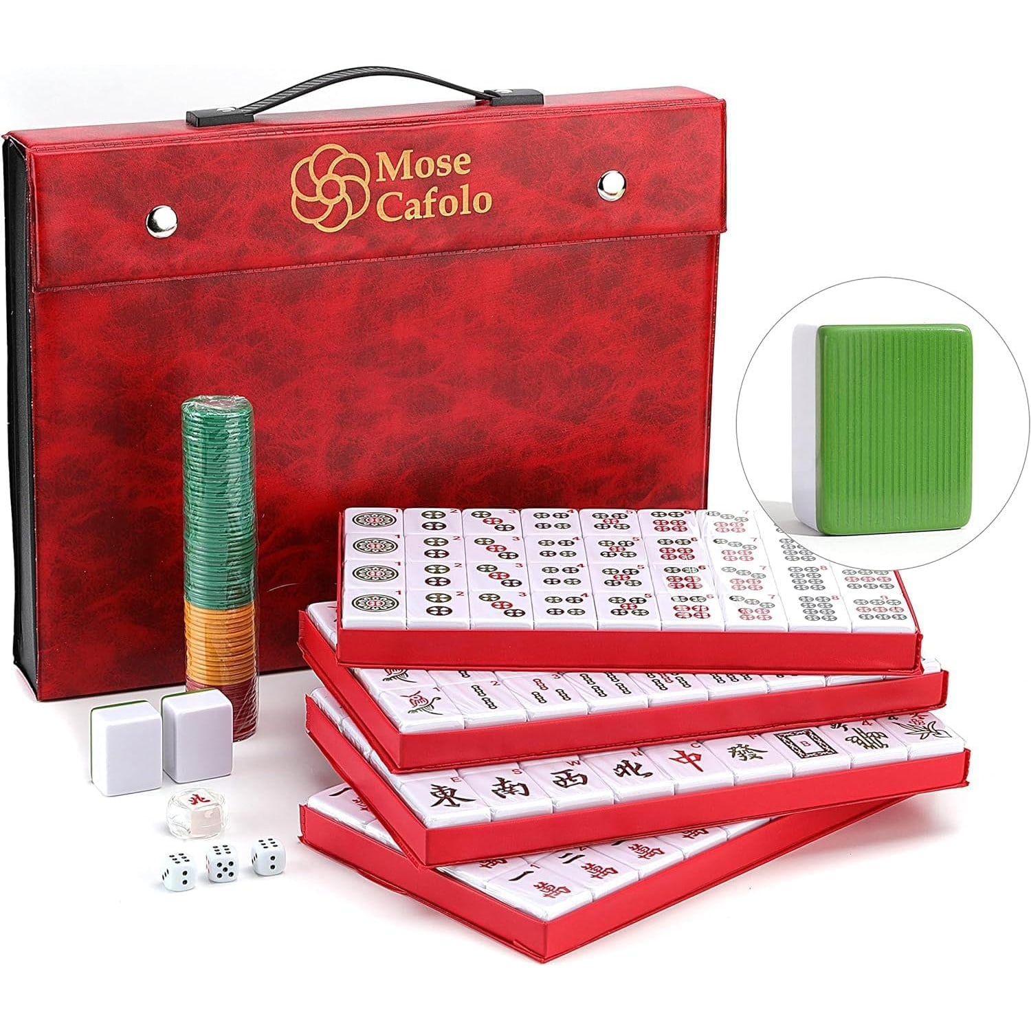 Chinese Mahjong Set with 144 Tiles and Red Carry Case
