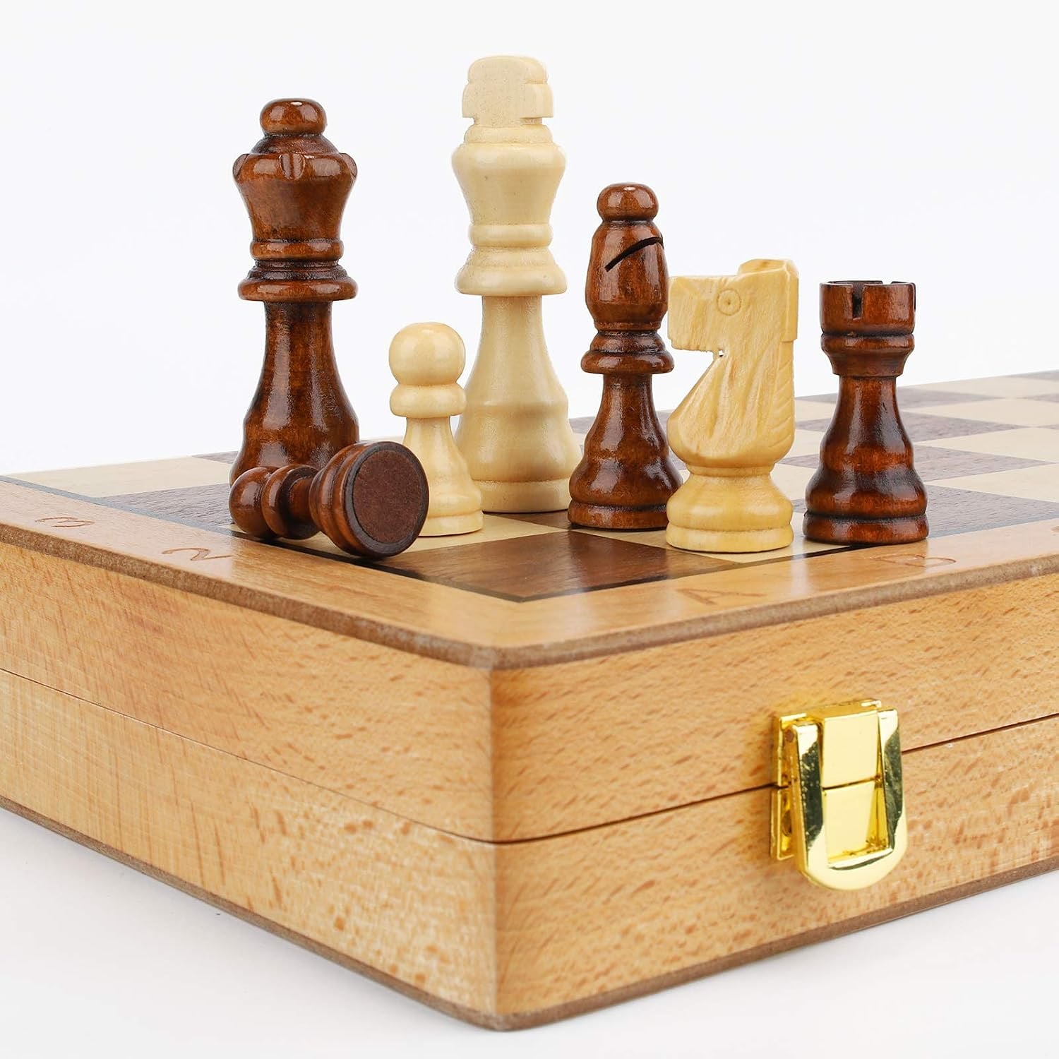 Folding Wooden Chess Set 15 Inch with Storage and Extra Queens