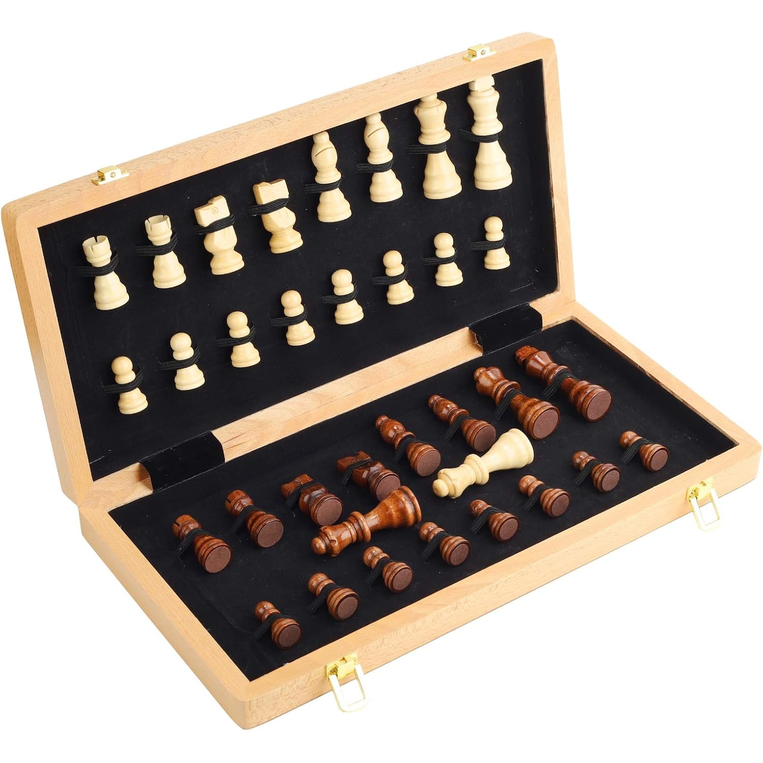 Folding Wooden Chess Set 15 Inch with Storage and Extra Queens