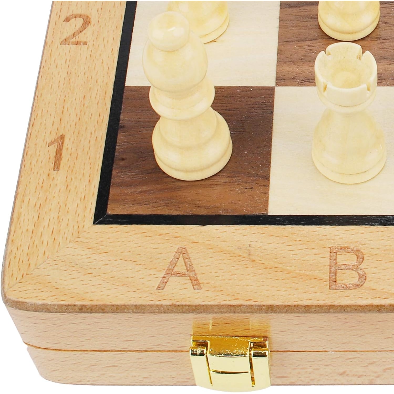 Folding Wooden Chess Set 15 Inch with Storage and Extra Queens