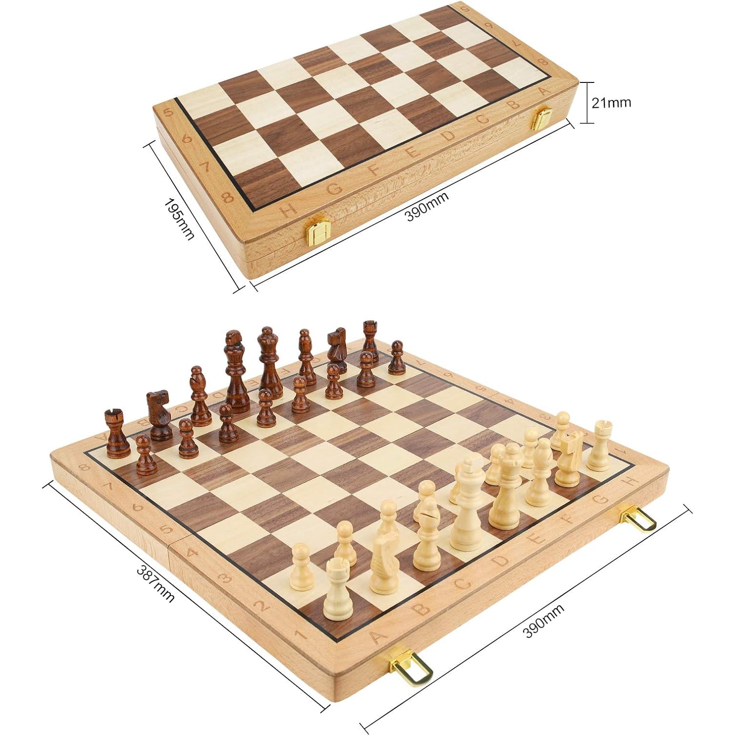 Folding Wooden Chess Set 15 Inch with Storage and Extra Queens