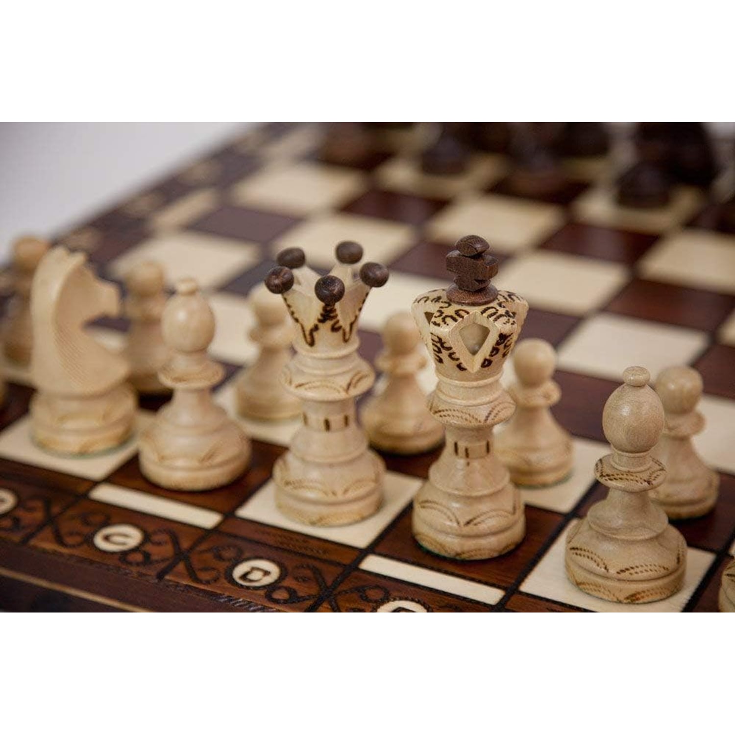 Handmade Wooden Chess Set with 55cm Folding Board