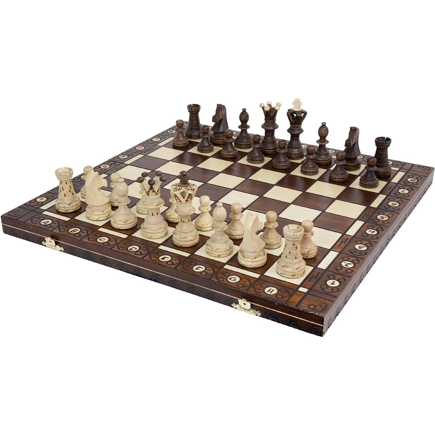 Handmade Wooden Chess Set with 55cm Folding Board