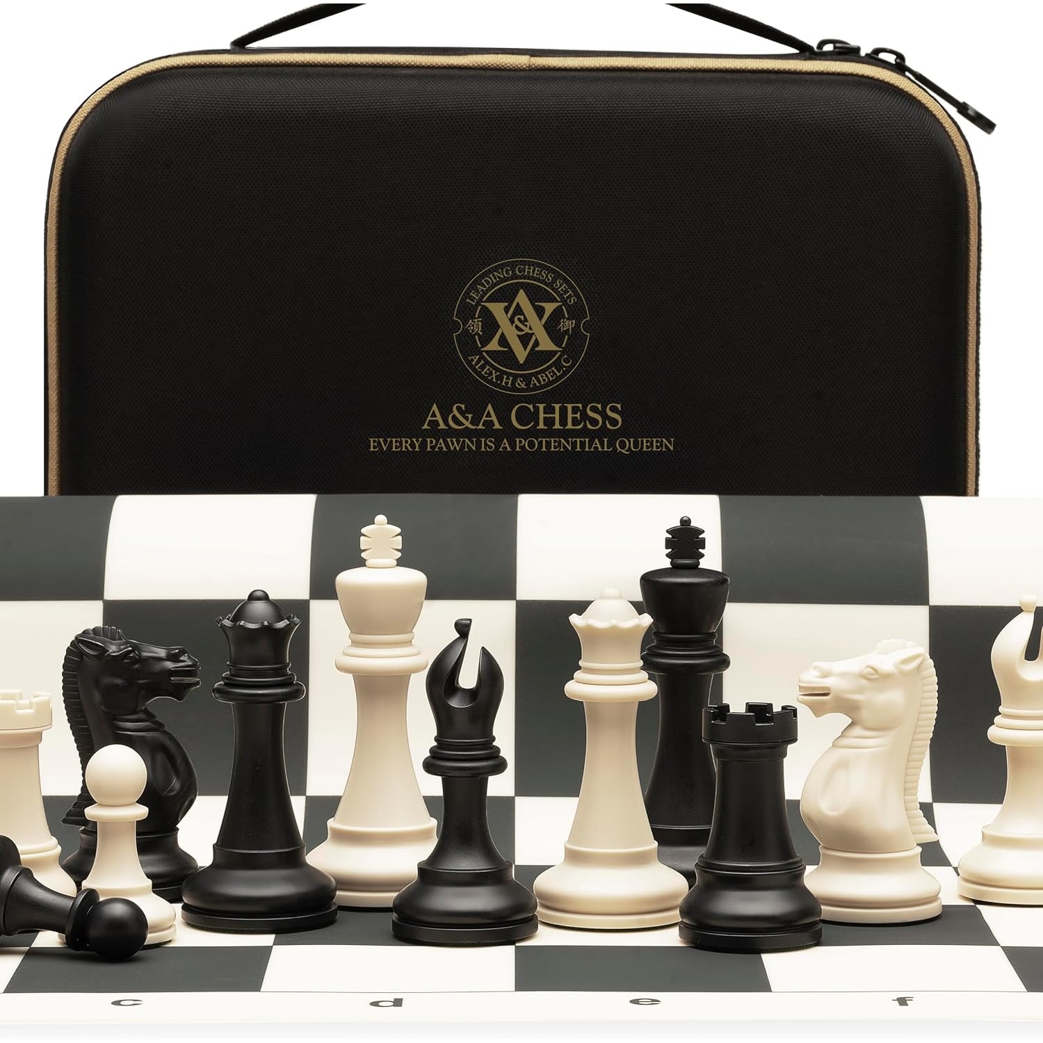 Tournament Chess Set with 20 Inch Roll Up Board and Weighted Pieces