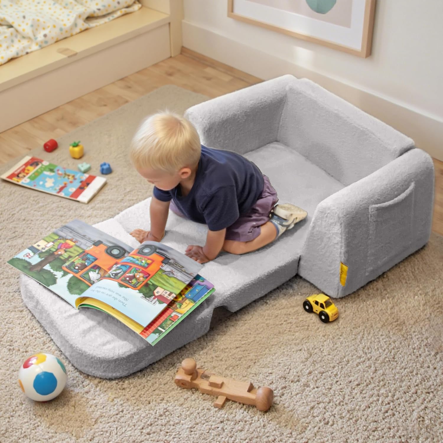 Kids Sofa Bed 2 in 1 Convertible Sherpa Armchair: image 4