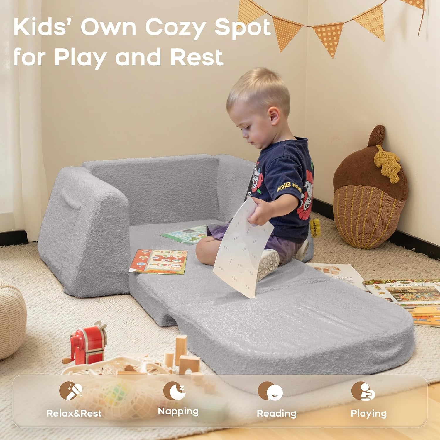 Kids Sofa Bed 2 in 1 Convertible Sherpa Armchair: image 5