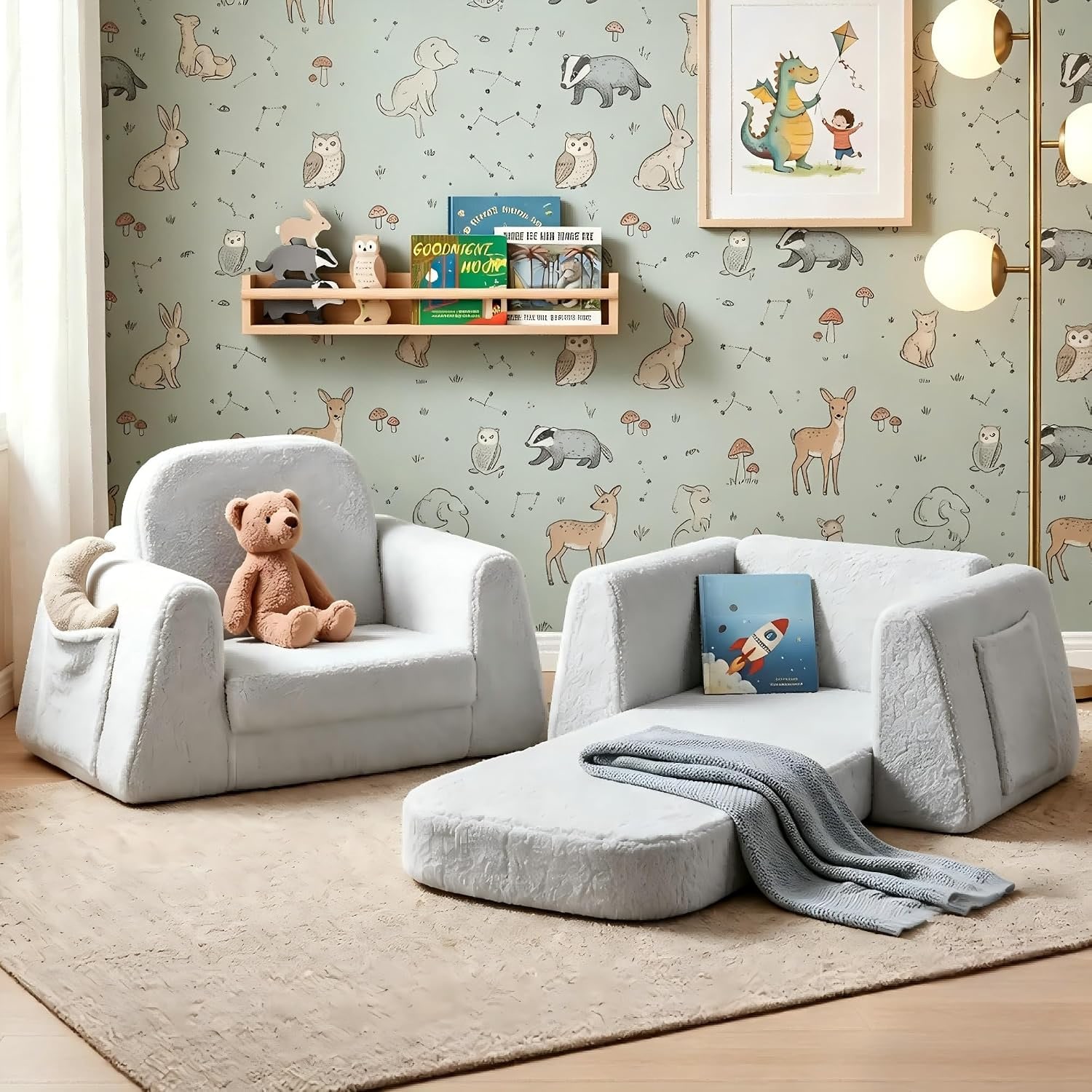 Kids Sofa Bed 2 in 1 Convertible Sherpa Armchair