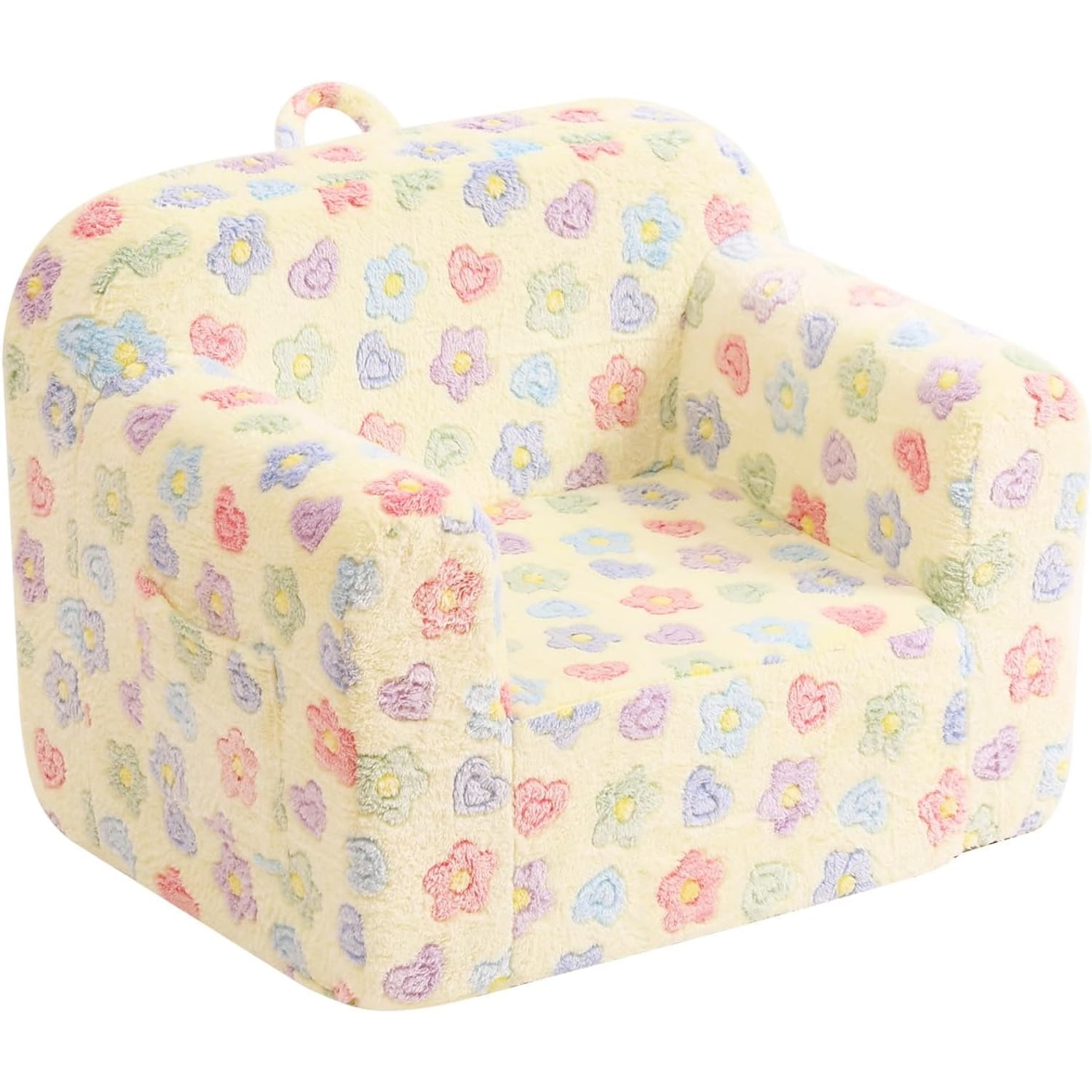 Plush Kids Sofa Chair, White Flower