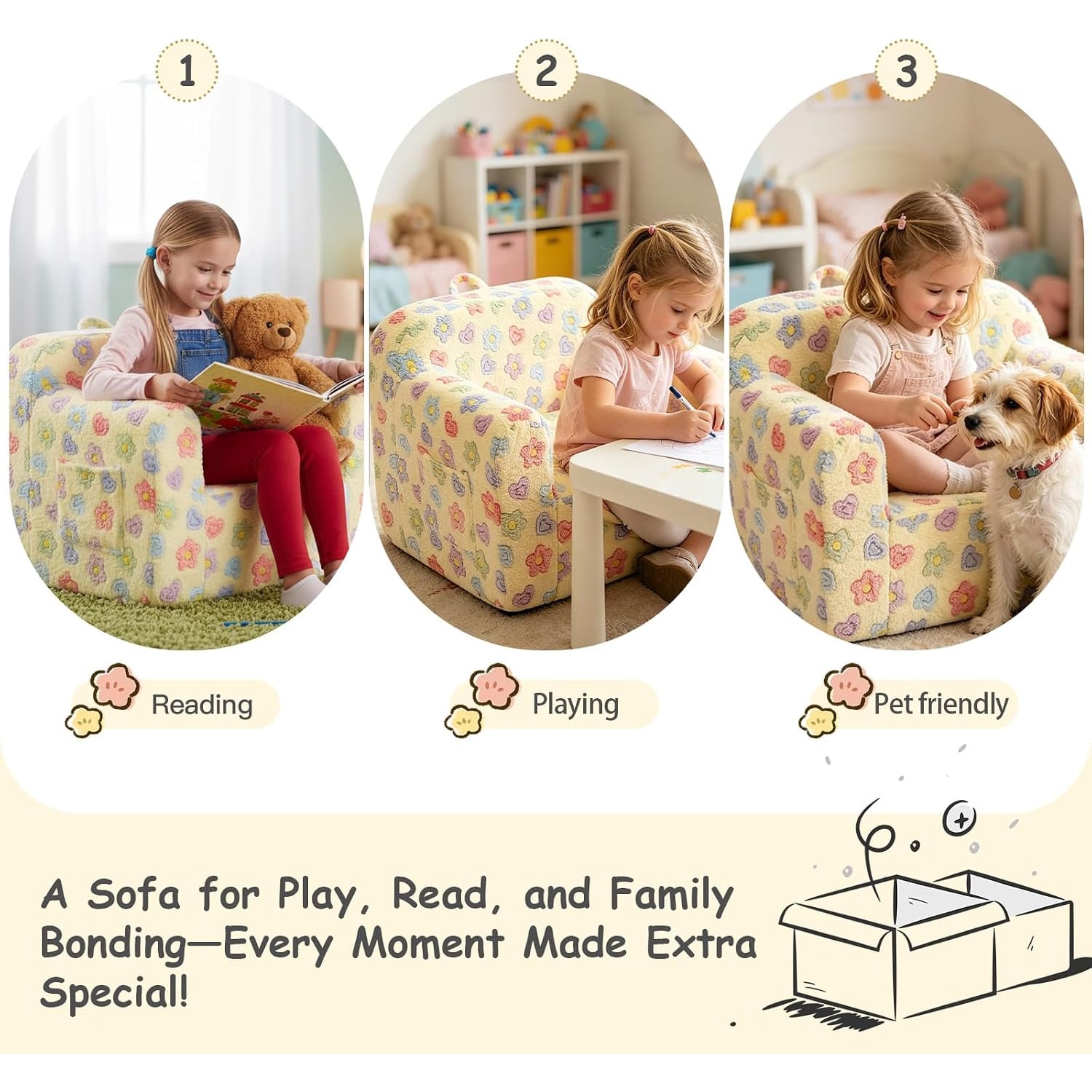 Plush Kids Sofa Chair, White Flower: image 4
