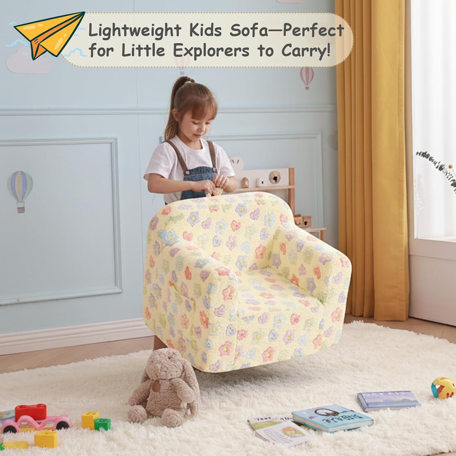 Plush Kids Sofa Chair, White Flower: image 7