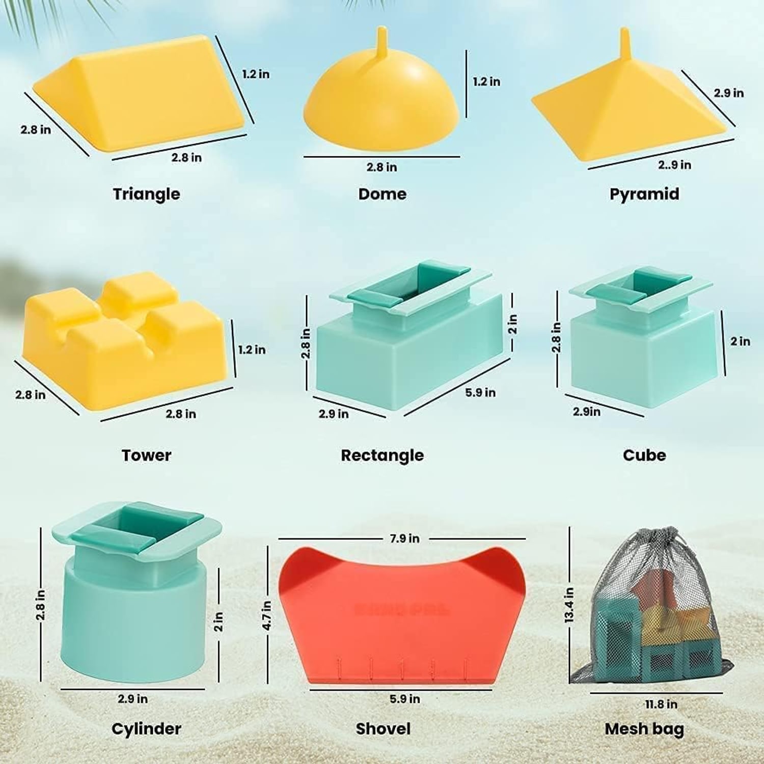 Beach Sand Toy Set with Castle Moulds and Digging Tools