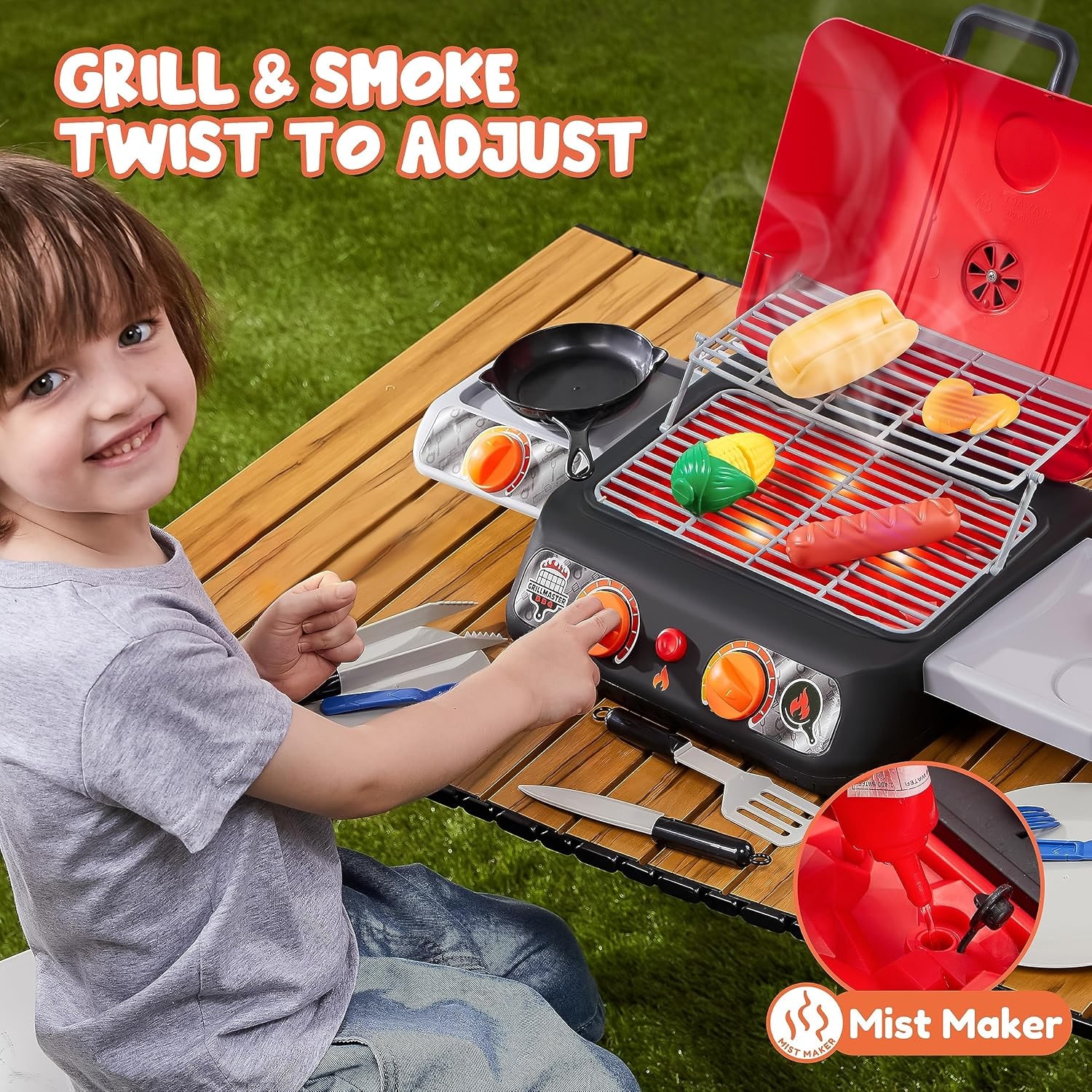 Kids BBQ Grill Playset with Smoke, Light and Sound