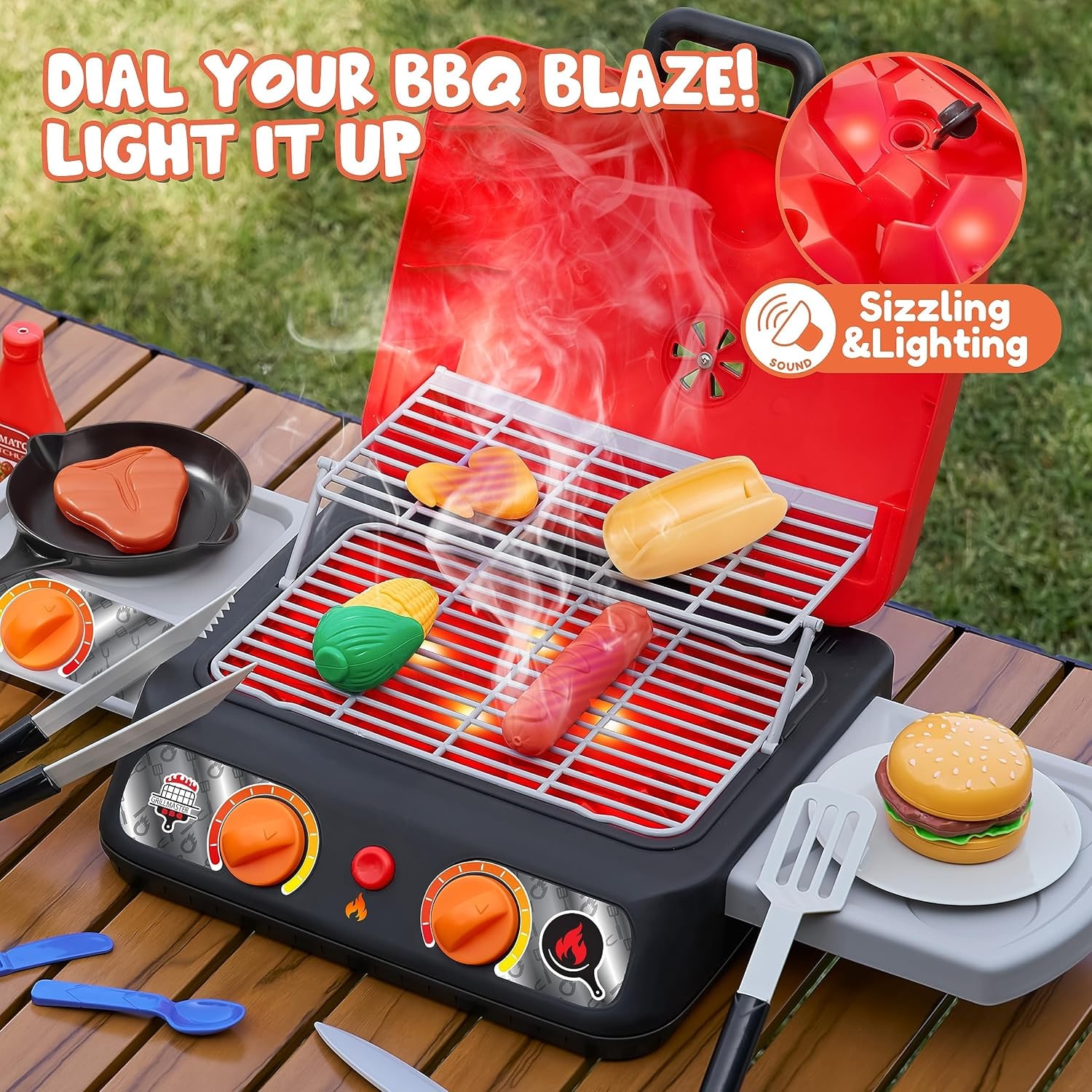 Kids BBQ Grill Playset with Smoke, Light and Sound