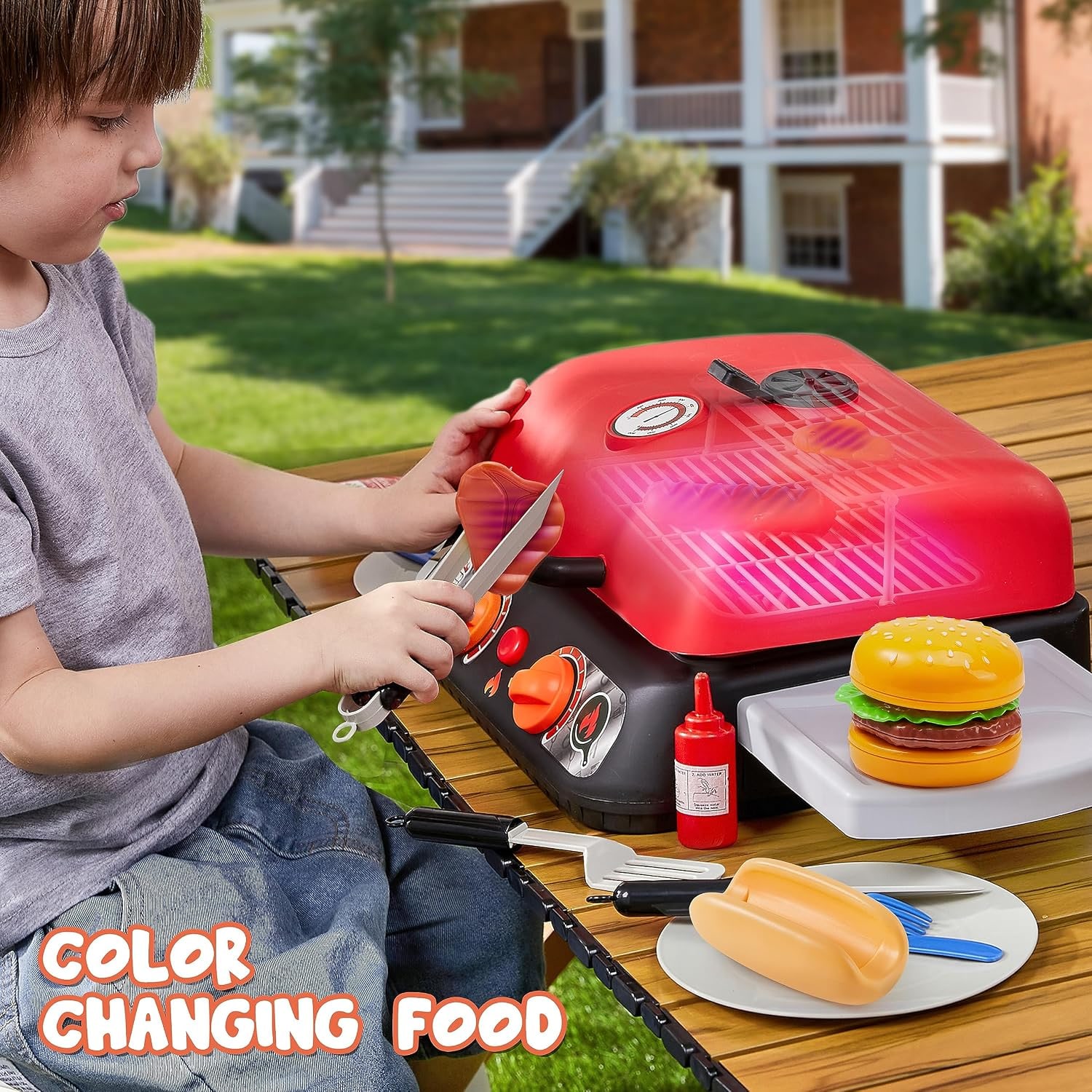 Kids BBQ Grill Playset with Smoke, Light and Sound