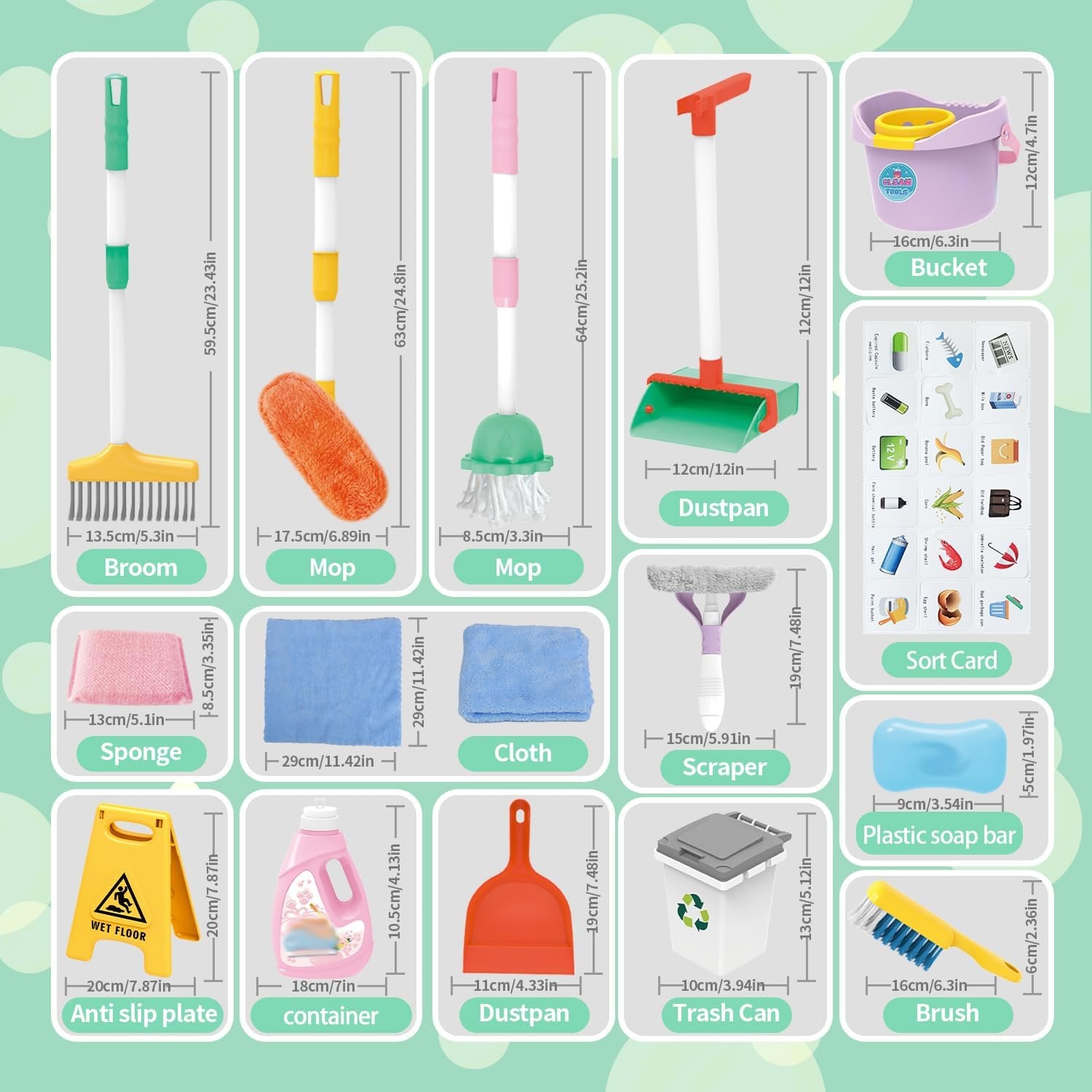 Kids Cleaning Toy Set, 15 Piece Housekeeping Play Kit