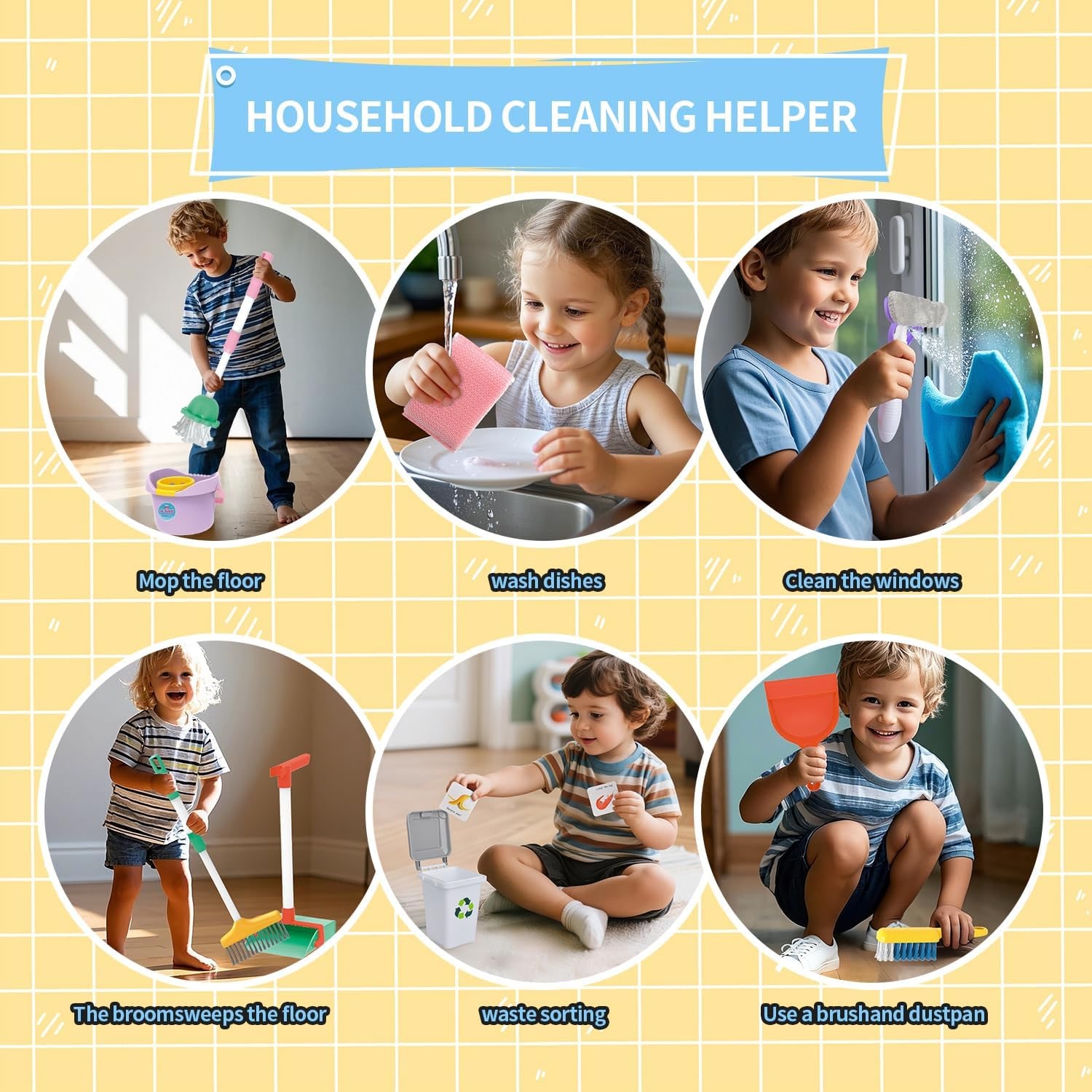 Kids Cleaning Toy Set, 15 Piece Housekeeping Play Kit