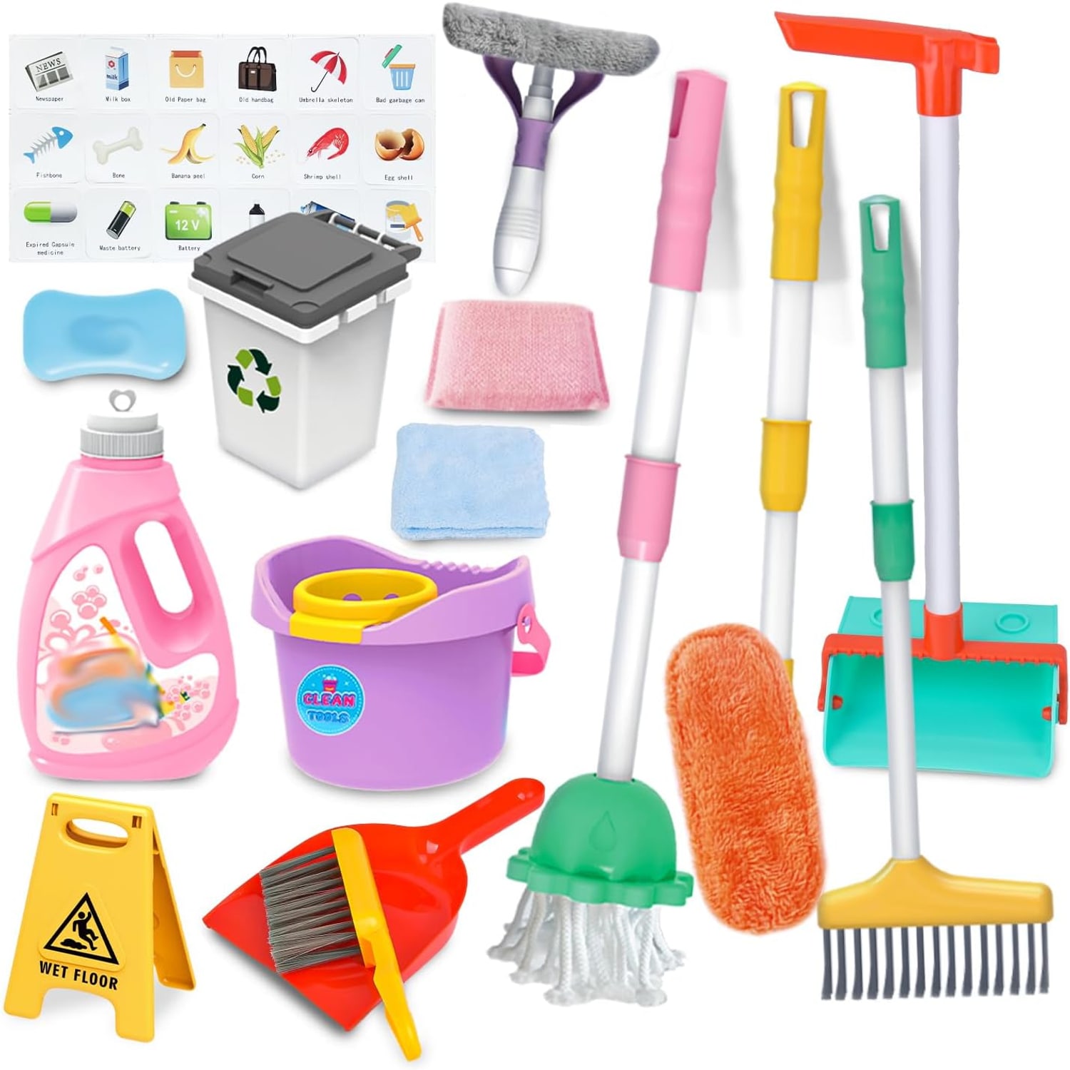 Kids Cleaning Toy Set, 15 Piece Housekeeping Play Kit