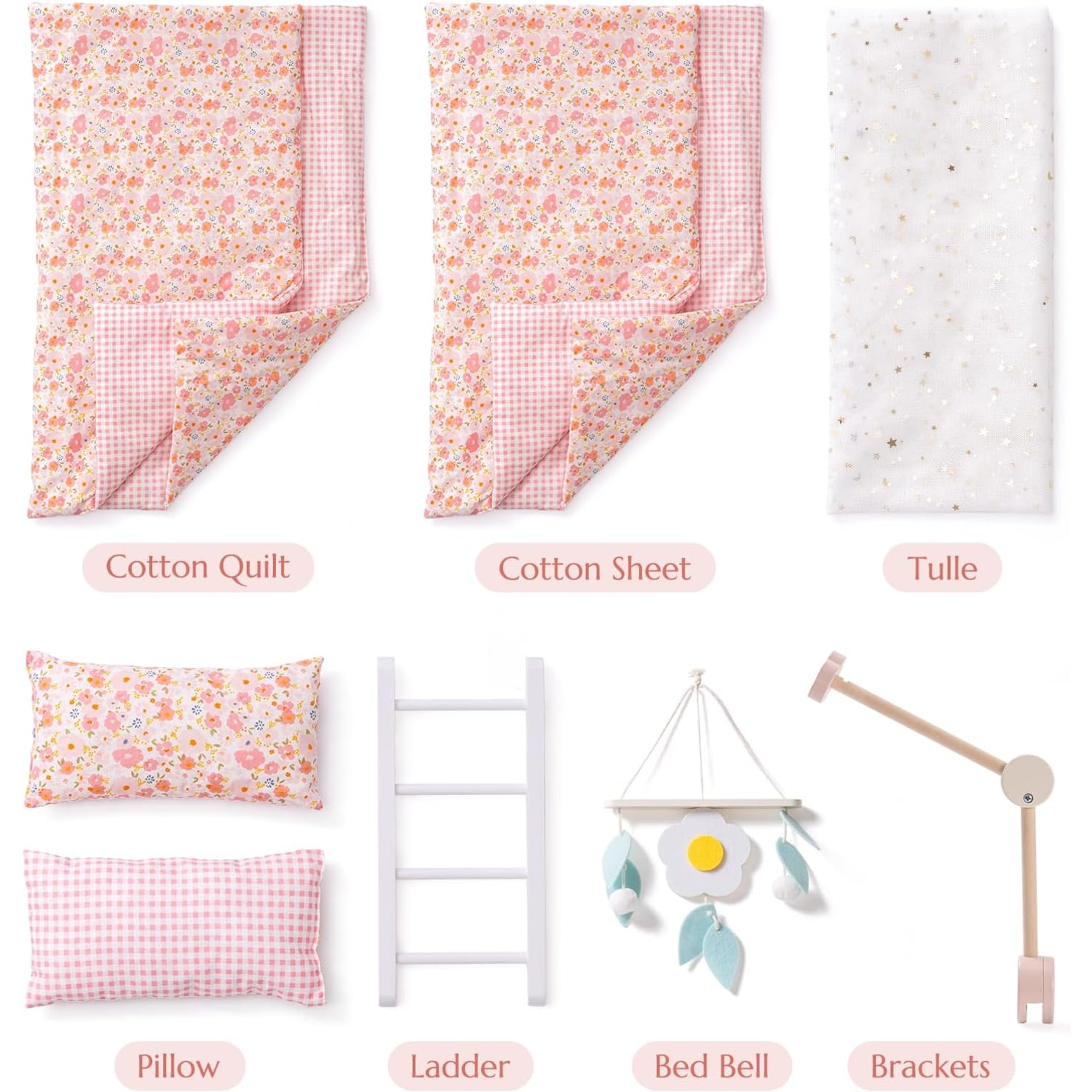 Wooden Doll Bunk Bed with Bedding, Canopy and Ladder