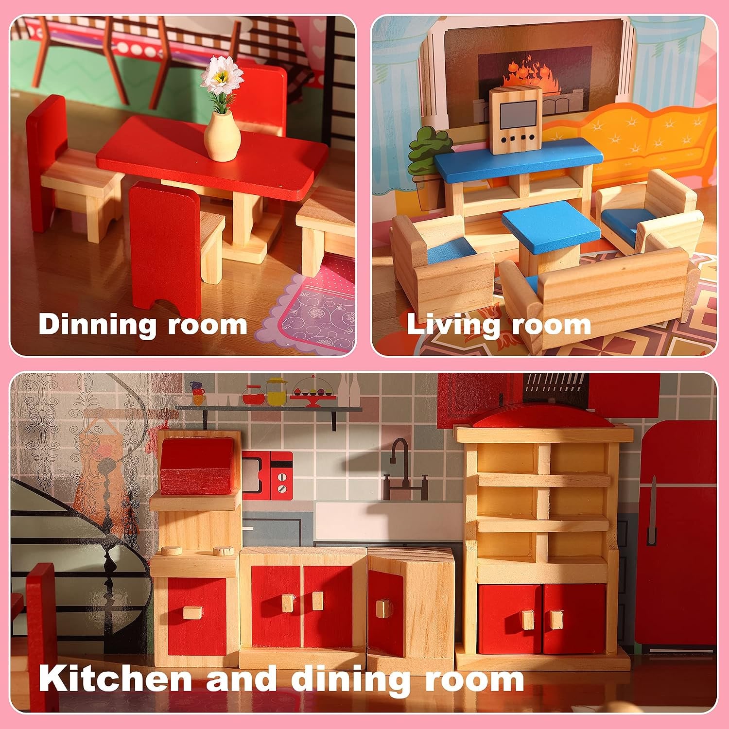 Wooden Dolls House Furniture Set (5 Rooms)