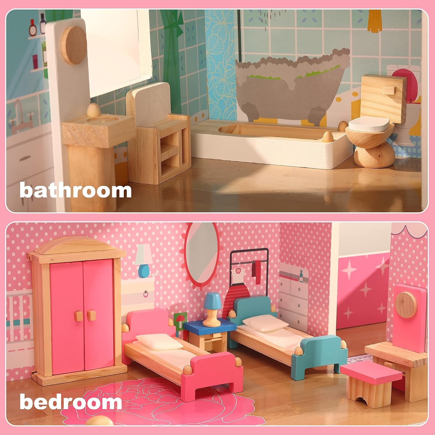 Wooden Dolls House Furniture Set (5 Rooms)