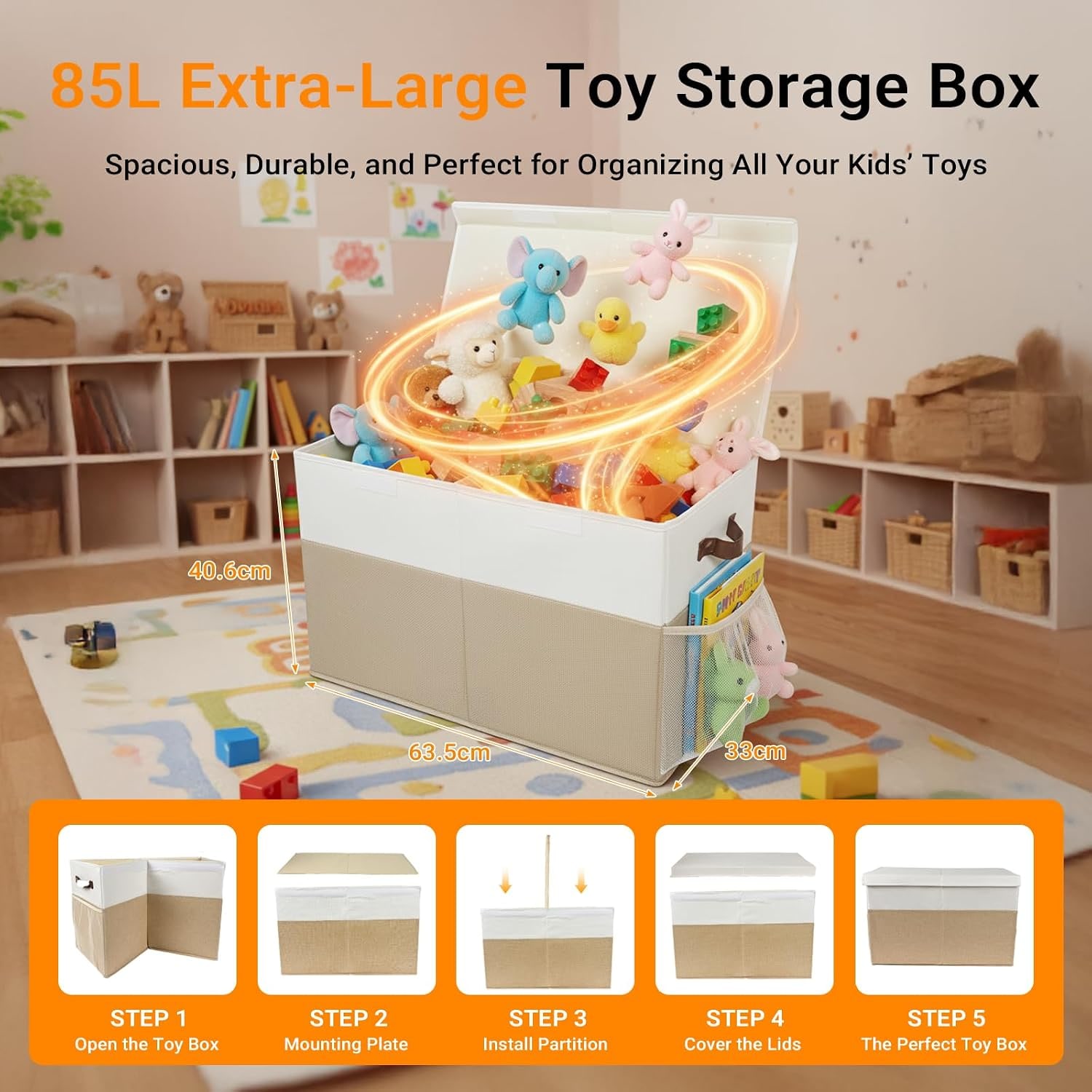 Collapsible Storage Box with Lid and Divider