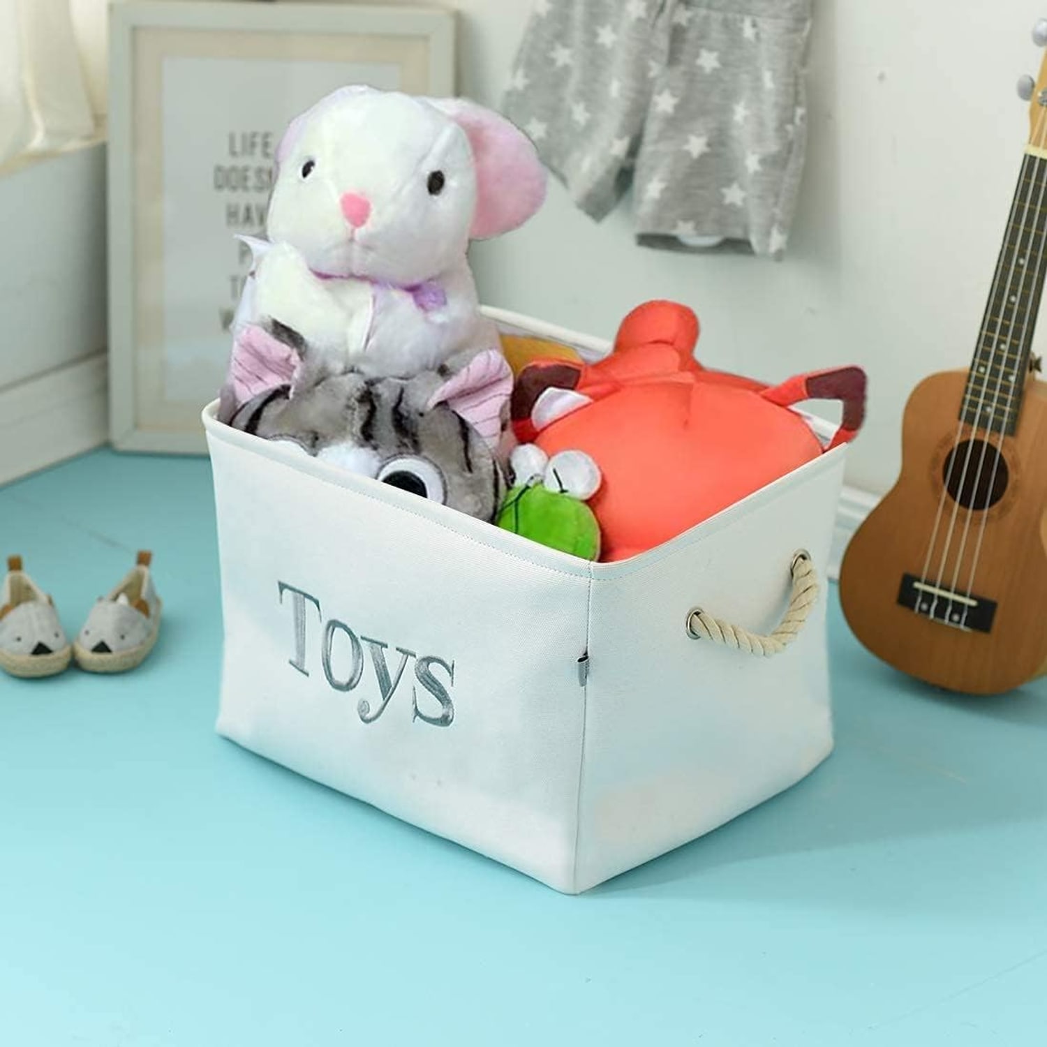 Collapsible Toy Storage Basket with Drawstring Lid