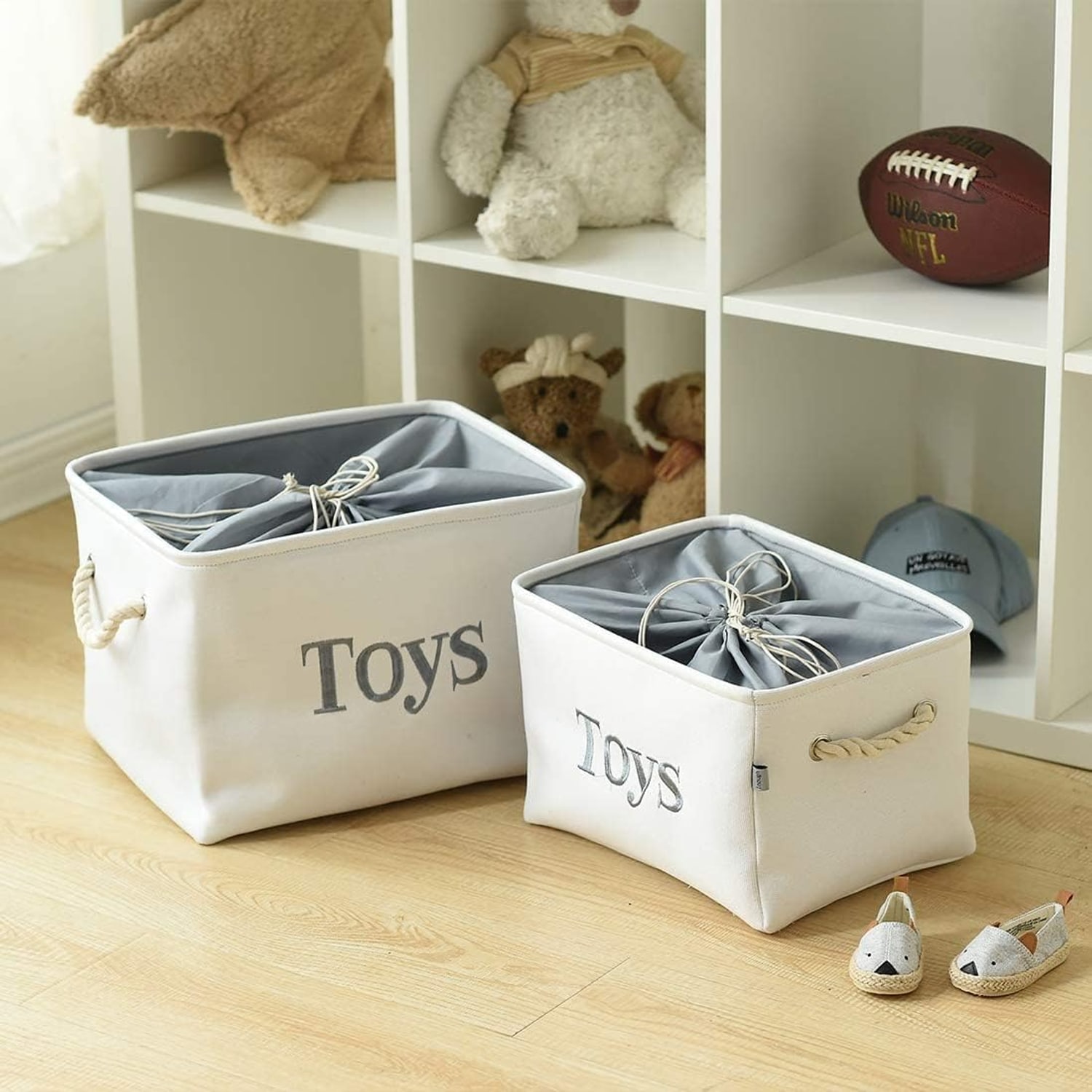 Collapsible Toy Storage Basket with Drawstring Lid