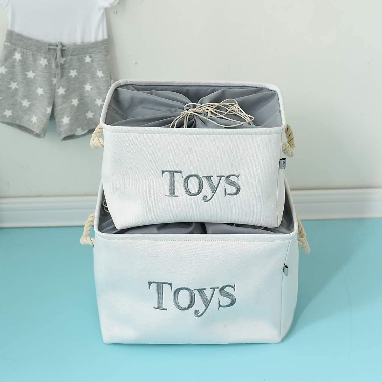 Collapsible Toy Storage Basket with Drawstring Lid