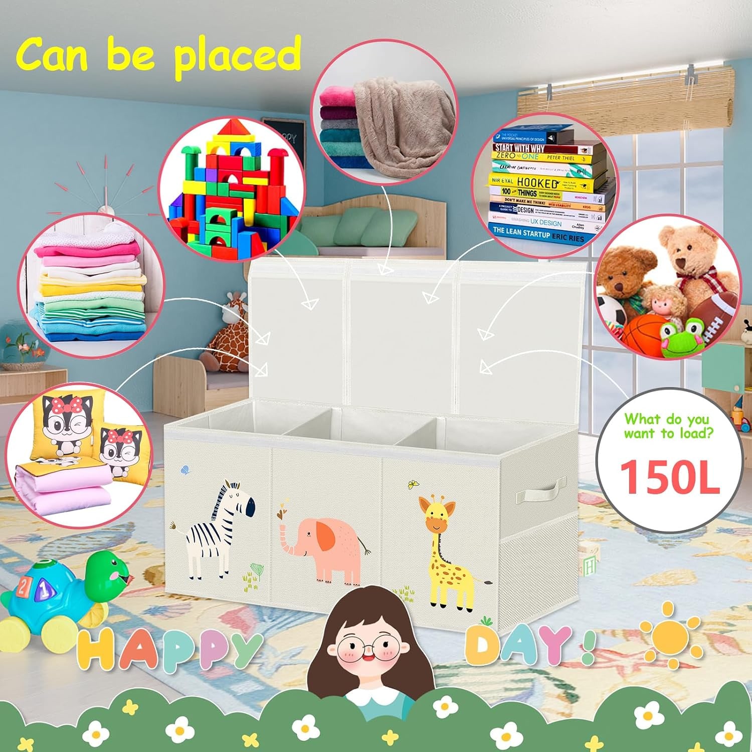 Extra Large Collapsible Toy Chest, 130L Fabric Toy Box (2 Pack)