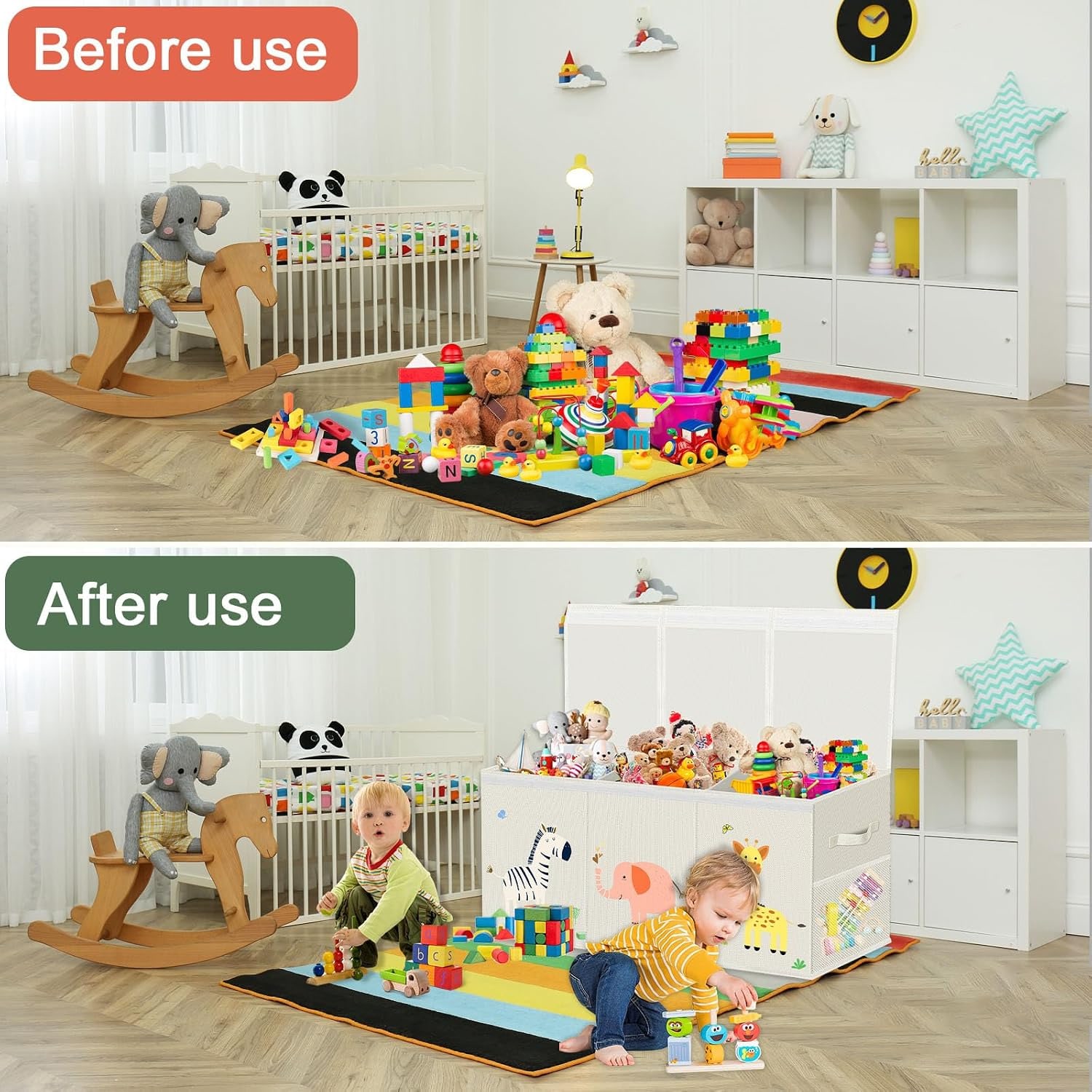 Extra Large Collapsible Toy Chest, 130L Fabric Toy Box (2 Pack)