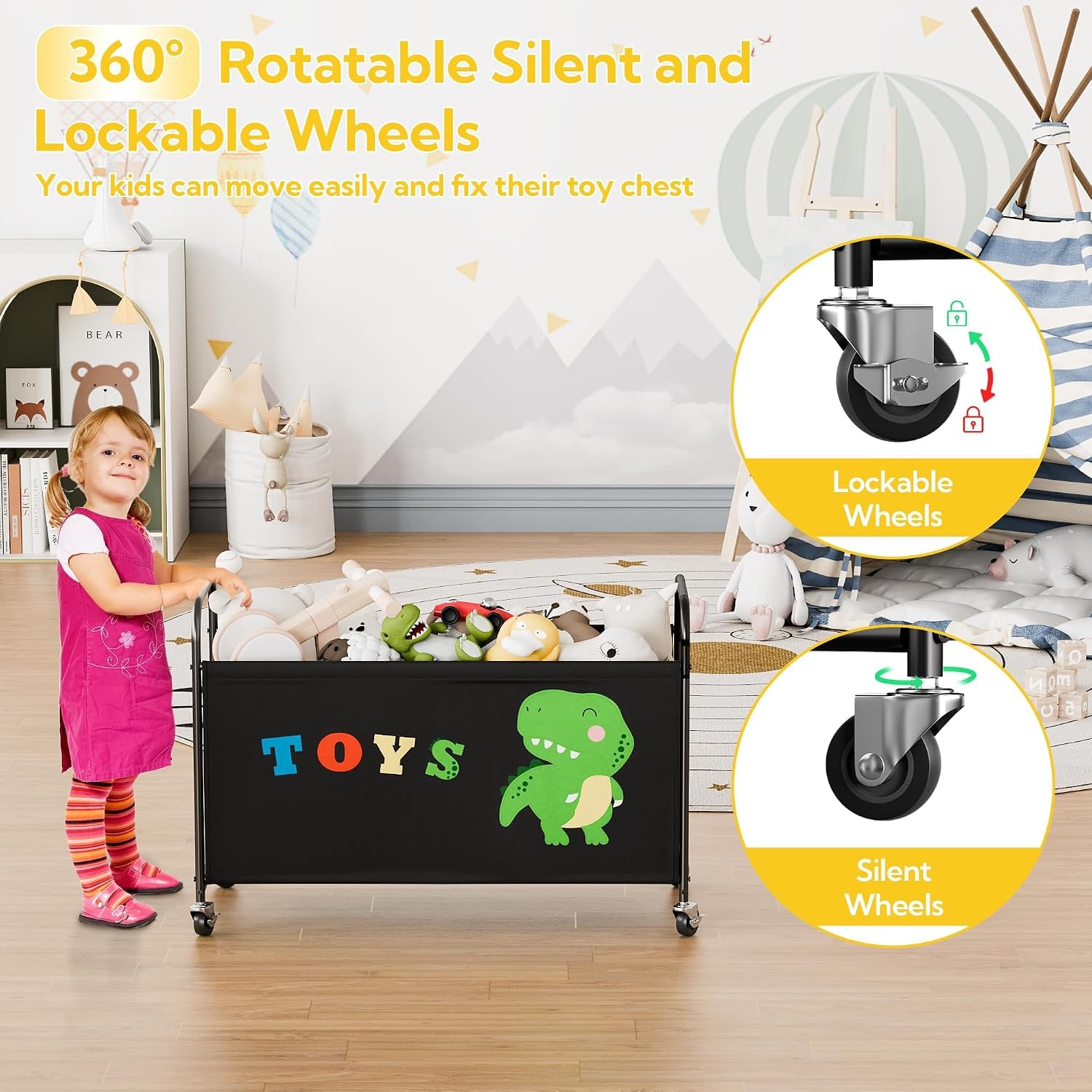 Rolling Toy Chest with Lockable Wheels