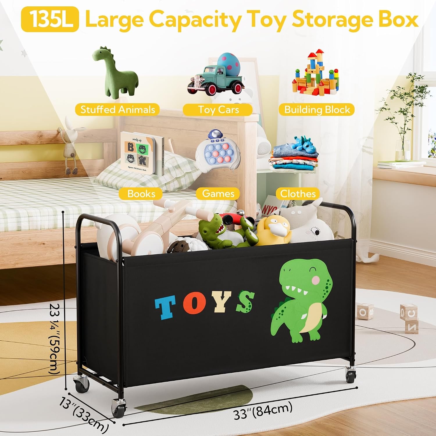 Rolling Toy Chest with Lockable Wheels