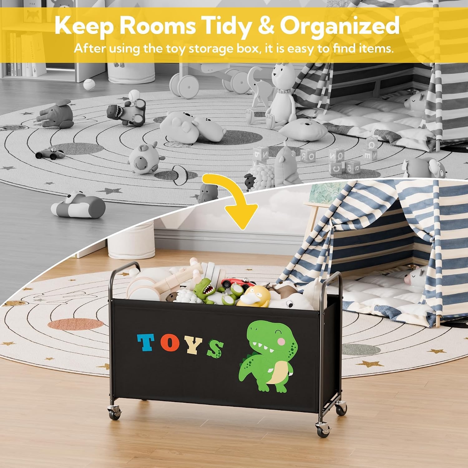 Rolling Toy Chest with Lockable Wheels